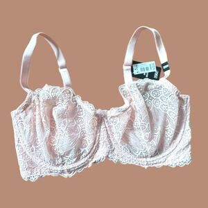 Torrid Curve Unlined Balconette Bra Pink Lotus Lace Underwire Sexy 38 DDD NEW